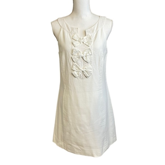Lilly Pulitzer White A-line Sleeveless Dress with Three Bows on Front. Size 10 - Picture 1 of 12